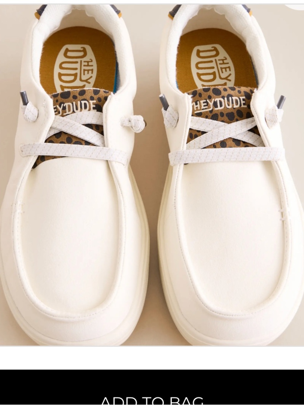 Hey Dude Cream Slip-On Sneakers with Leopard-Print Tongue